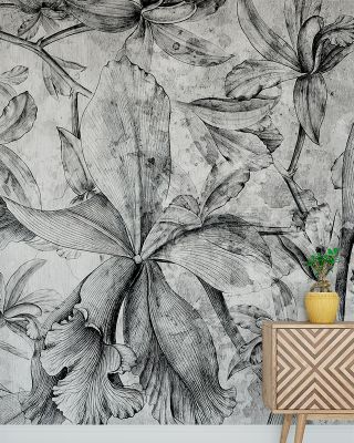 Floral in Black and White Wallpaper