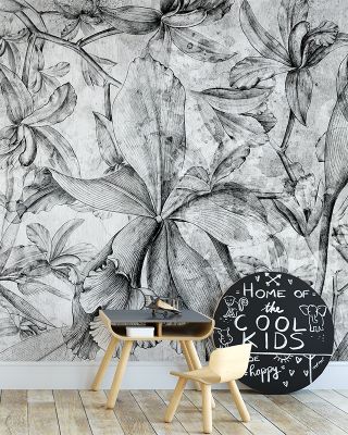 Floral in Black and White Wallpaper