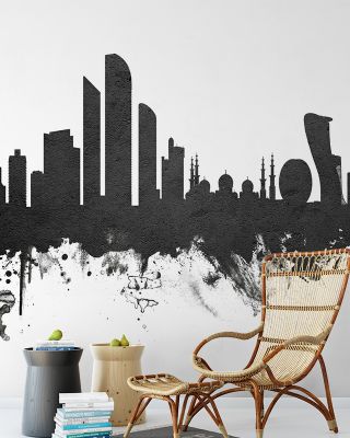 Abu Dhabi Skyline Black & White Wallpaper
