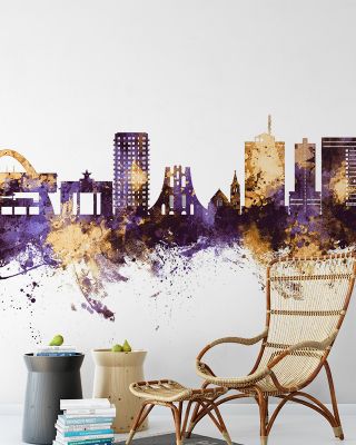 Accra Ghana Skyline Purple & Gold Wallpaper