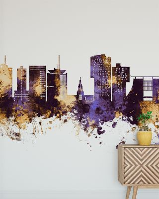 Accra Ghana Skyline Purple & Gold Wallpaper
