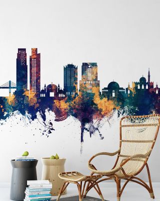 Amman Skyline Blue & Bronze Wallpaper