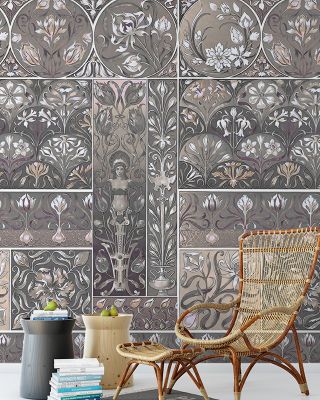 Art Deco Floral Wall Beige Wallpaper