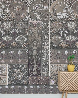 Art Deco Floral Wall Beige Wallpaper