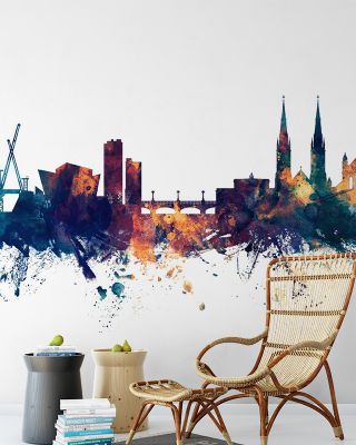 Belfast Northern Ireland Skyline Blue & Bronze Wallpaper