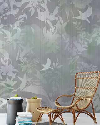 Birds in the Fog Blue Wallpaper