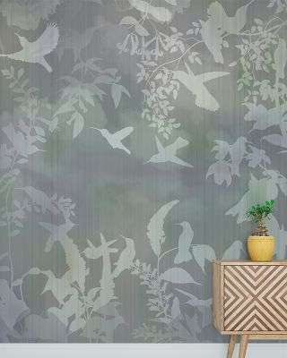 Birds in the Fog Blue Wallpaper