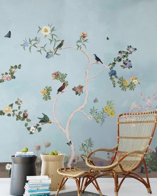 Birds in the Garden Blue Wallpaper