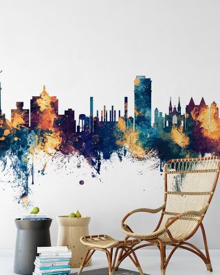 Birmingham Alabama Skyline Blue & Bronze Wallpaper