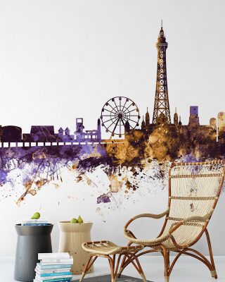 Blackpool England Skyline Purple & Gold Wallpaper