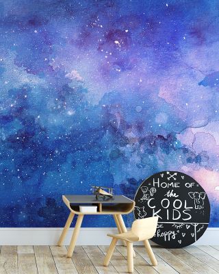Blue Cosmic, Watercolor Wallpaper