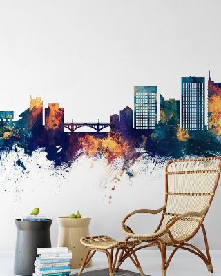 Boise Idaho Skyline Blue & Bronze Wallpaper