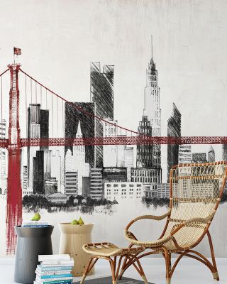 Bridge and Skyline Red Wallpaper