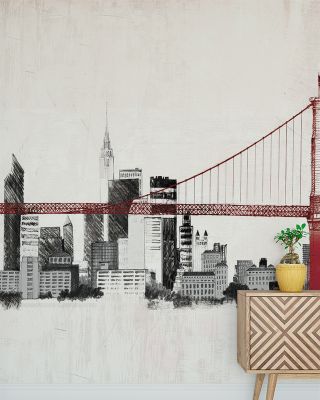 Bridge and Skyline Red Wallpaper