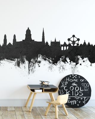 Brussels Belgium Skyline Black & White Wallpaper