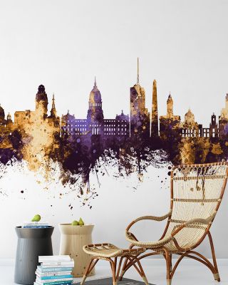 Buenos Aires Argentina Skyline Purple & Gold Wallpaper