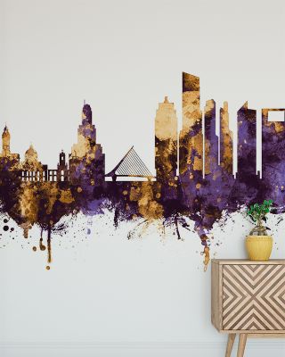 Buenos Aires Argentina Skyline Purple & Gold Wallpaper