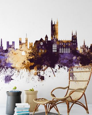 Canterbury England Skyline Purple & Gold Wallpaper