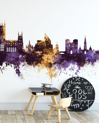 Canterbury England Skyline Purple & Gold Wallpaper