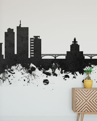 Cedar Rapids Iowa Skyline Black & White Wallpaper