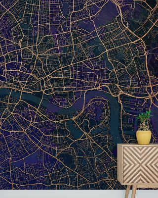 Central London Blue & Gold Wallpaper