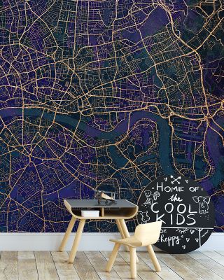 Central London Blue & Gold Wallpaper