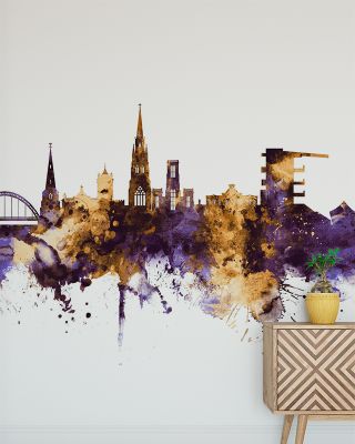 Cheltenham England Skyline Purple & Gold Wallpaper