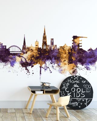 Cheltenham England Skyline Purple & Gold Wallpaper
