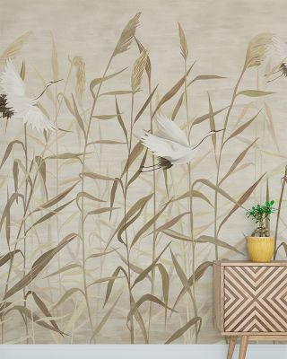 Cranes And Reed Wallpaper
