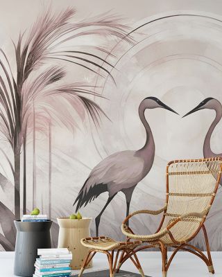 Cranes at Sunset Smoke Wallpaper