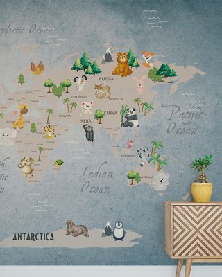 Cute Animals World Map Wallpaper