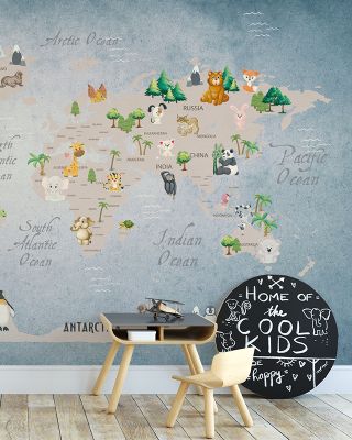 Cute Animals World Map Wallpaper