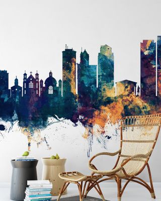 Dayton Ohio Skyline Blue & Bronze Wallpaper