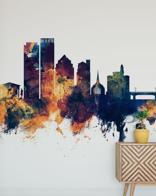 Dayton Ohio Skyline Blue & Bronze Wallpaper