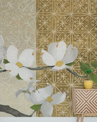 Dogwood on Gold Wallpaper