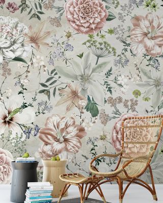 Flowers and Stripes Green Wallpaper