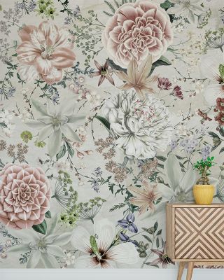 Flowers and Stripes Green Wallpaper