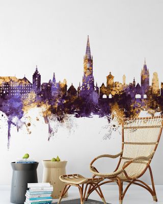 Freiburg Germany Skyline Purple & Gold Wallpaper
