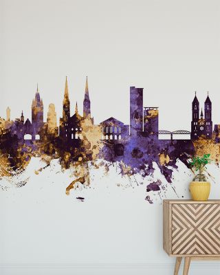 Freiburg Germany Skyline Purple & Gold Wallpaper