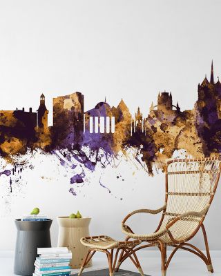 Geneva Switzerland Skyline Purple & Gold Wallpaper