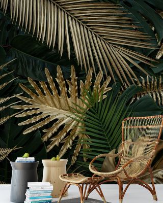 Gold and Green Tropical Forest Vibe Wallpaper