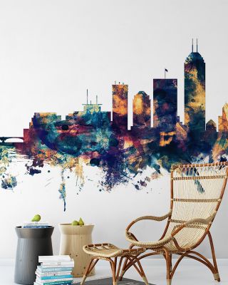Indianapolis Indiana Skyline Blue & Bronze Wallpaper