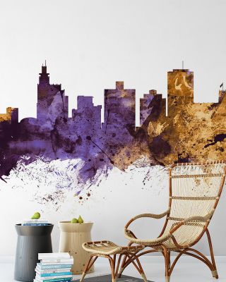 Jackson Mississippi Skyline Purple & Gold Wallpaper