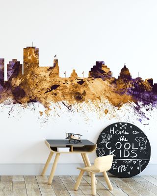 Jackson Mississippi Skyline Purple & Gold Wallpaper