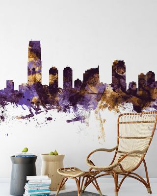 Jersey City New York Skyline Purple & Gold Wallpaper