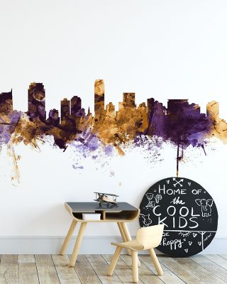 Jersey City New York Skyline Purple & Gold Wallpaper