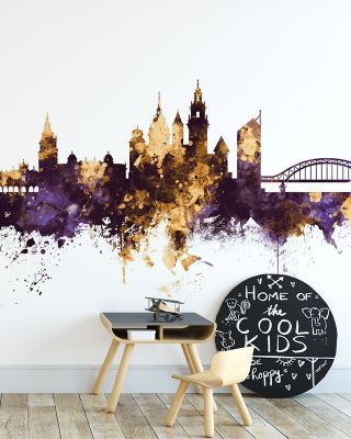 Krakow Skyline Purple & Gold Wallpaper