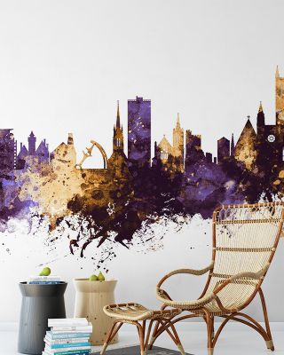 Lincoln England Skyline Purple & Gold Wallpaper