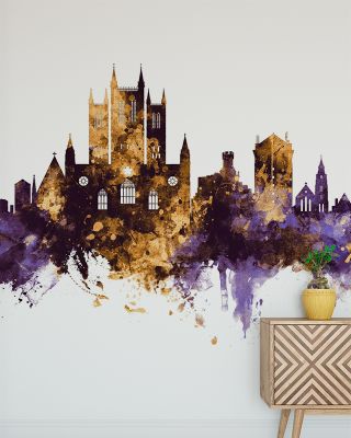 Lincoln England Skyline Purple & Gold Wallpaper