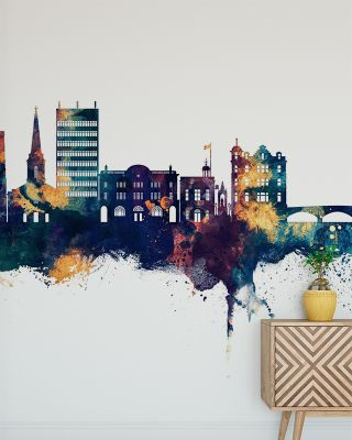 Maidstone England Skyline Blue & Bronze Wallpaper